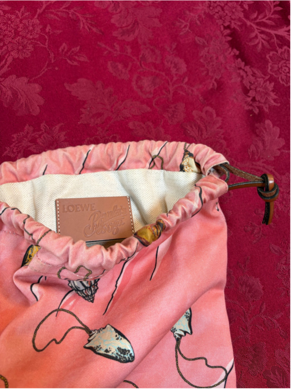 Loewe Pink & Brown Canvas Paula's Ibiza Cosmetic Bag With Seashell Motif - Picture 2 of 6